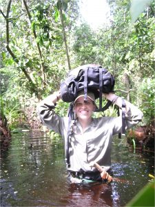 Meredith in a forest swamp in Borneo